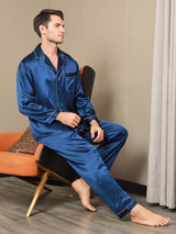 [Dark Blue] SilkSilky-AU Long Sleeve Notch Collar Men's Pyjamas 003
