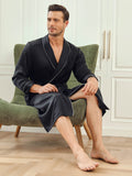 SilkSilky AU Pure Silk Long Sleeve Lapel Men's Dressing Gown Black 006