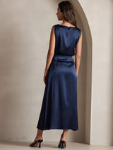 [Dark Blue] SilkSilky-AU 19Momme Stretch Silk Charmeuse Skirt 004