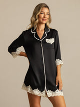 [Black] SilkSilky-AU Pure Silk Lapel Collar Nightshirt 008