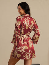 [Wine Dragon] SilkSilky-AU 3/4 Sleeve V Neck Women's Dressing Gown 002