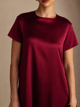[Dark Red] SilkSilky-AU Short Sleeve Crew Neck Dress 004