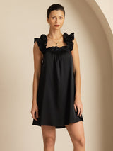 [Black] SilkSilky-AU 19Momme Silk Sleeveless Square Neck Dress 006