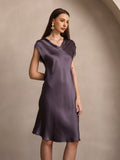 SilkSilky-AU Pure Silk Sleeveless V Neck Nightgown PurpleGray 006