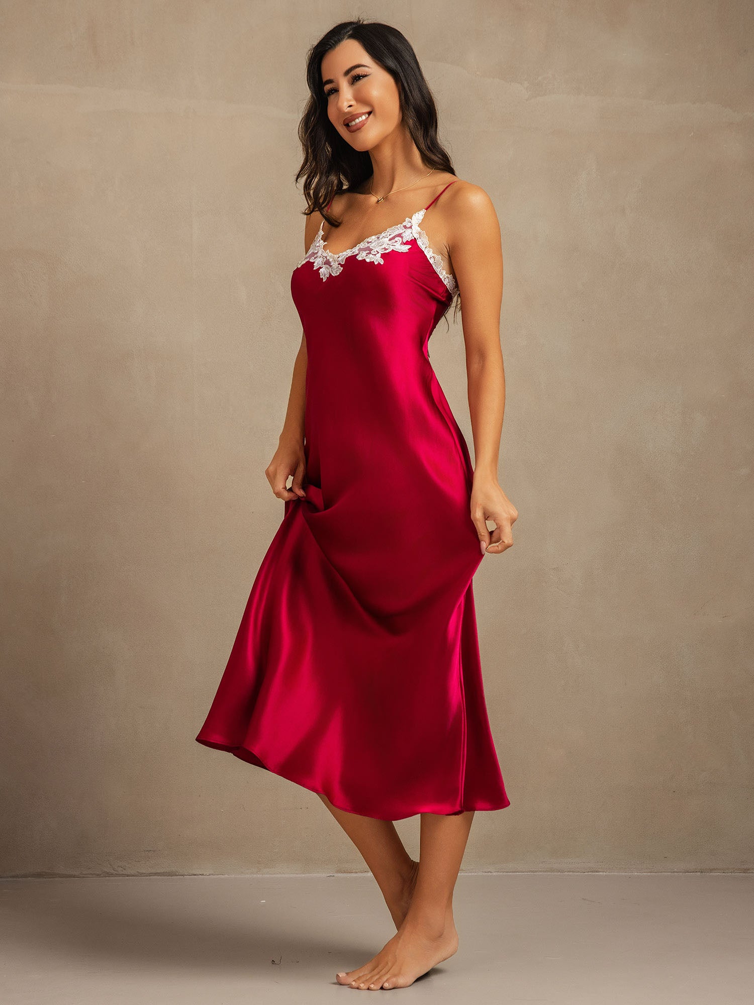 [Wine] SilkSilky-AU 19Momme Pure Silk V Neck Dress 007