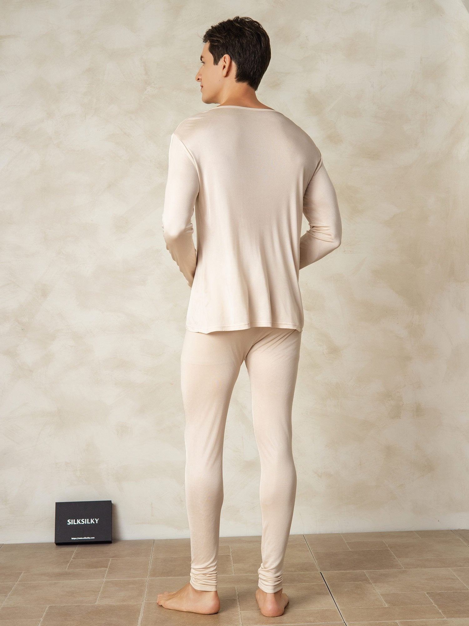 [Tan] SilkSilky-AU Silk Knitted Round Neck Men's Pyjamas 002
