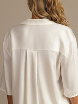 [White] SilkSilky-AU 19Momme Machine-Washable Silk Half Sleeve Notch Collar Women's Pyjamas 004
