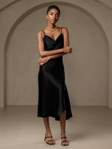 [Black] SilkSilky-AU Spaghetti Strap Cowl Neck Dress 004