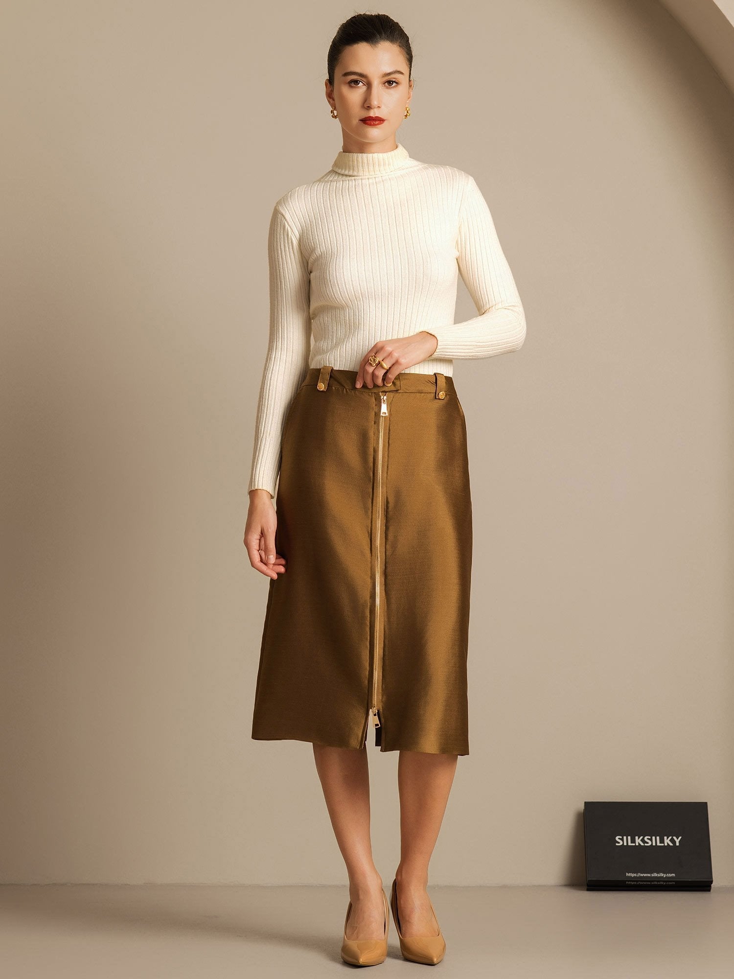 [Bronze] SilkSilky-AU 32Momme Wool Split Skirt 008,