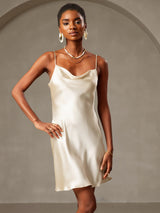 [Light Yellow] SilkSilky-AU Spaghetti Strap Cowl Neck Dress 003