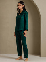 [Dark Green] SilkSilky-AU Long Sleeve Lapel Collar Women's Pyjamas 007