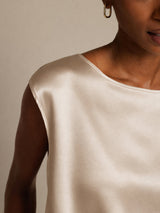 [Beige] SilkSilky-AU Cap Sleeve Round Neck Women's T-Shirt 005