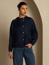[DarkBlue] SilkSilky-AU Silk Satin Surah Long Sleeve High Neck Women's Outerwear 004