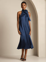 [Dark Blue] SilkSilky-AU Sleeveless Tie Neck Dress 001