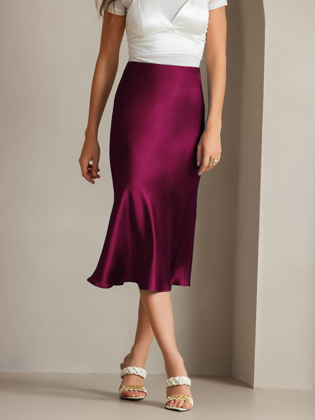 [Dark Red] SilkSilky-AU 19Momme Pure Silk Skirt 001,