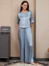 [Grayish Blue] SilkSilky-AU Half Sleeve Round Neck Women's Pyjamas 005
