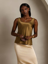 [Brown] SilkSilky-AU 19Momme Stretch Silk Charmeuse Sleeveless Scoop Neck Camisole 006