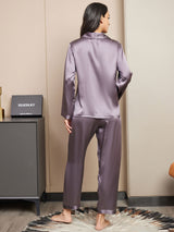 [Purple Gray] SilkSilky-AU Long Sleeve Lapel Collar Women's Pyjamas 002