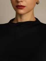 [Black] SilkSilky-AU 100% Silk Jersey Short Sleeve Mock Neck Women's T-Shirt 004
