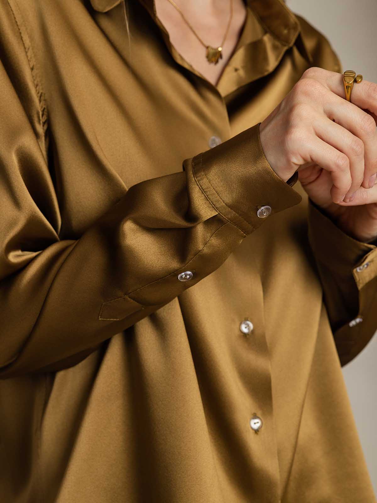 [Bronze] SilkSilky-AU Silk Long Sleeve Lapel Collar Women's Shirt 007