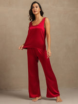 [Wine] SilkSilky-AU 19Momme Machine-Washable Silk Sleeveless Scoop Neck Women's Pyjamas 006