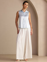 [Light Blue] SilkSilky-AU Sleeveless Lapel Collar Women's Shirt 005