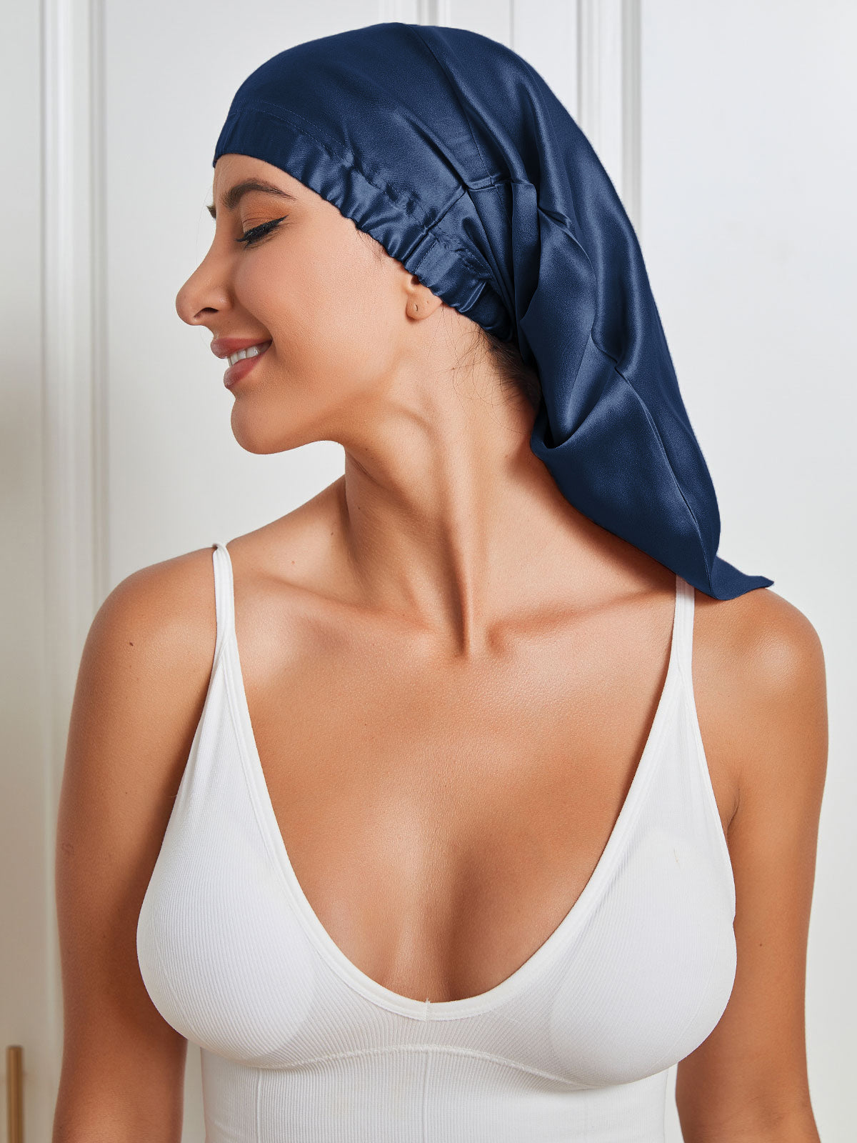 SilkSilky-AU Pure Silk Sleep Cap DarkBlue 004