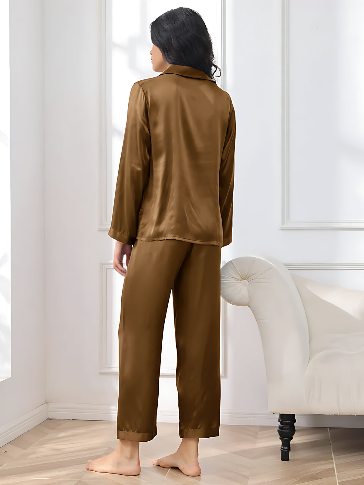 [Brown] SilkSilky-AU Pure Silk Womens Pajamas 002