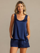 [Dark Blue] SilkSilky-AU 19Momme Machine-Washable Silk Sleeveless Scoop Neck Women's Pyjamas 003