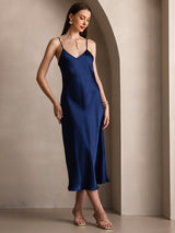 [Dark Blue] SilkSilky-AU Sleeveless V Neck Dress 005