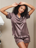 SilkSilky-AU Pure Silk Short Sleeve Lapel Women's Pyjamas Coffee 004