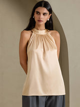 [Champagne] SilkSilky-AU Sleeveless Halter Women's T-Shirt 003