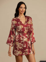 [Wine Dragon] SilkSilky-AU 3/4 Sleeve Women's Dressing Gown 004