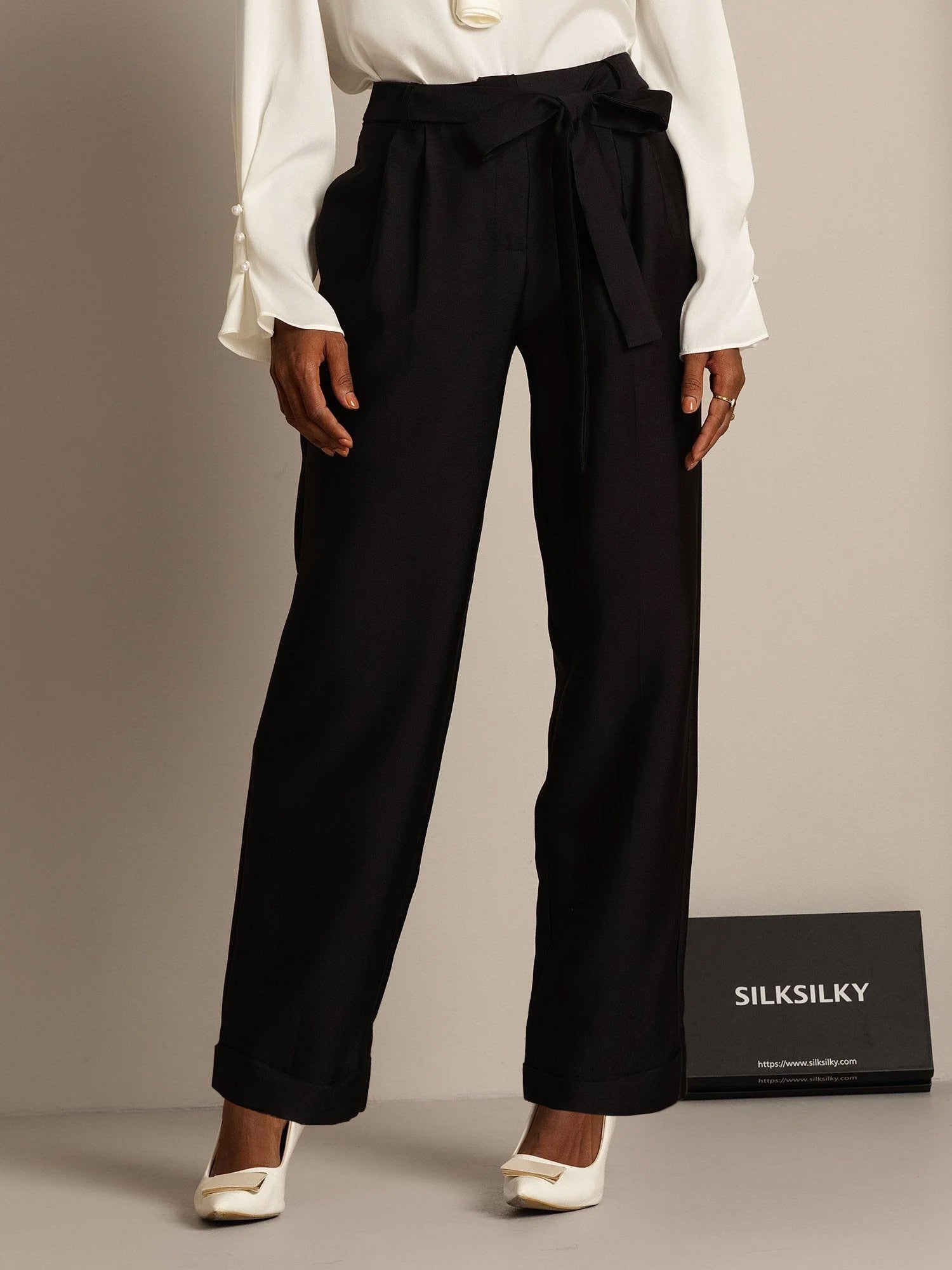 [Black] SilkSilky-AU 32Momme Wool Womens Pants 001