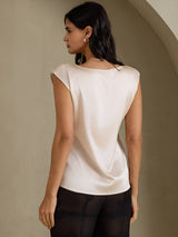 [Beige] SilkSilky-AU Cap Sleeve Round Neck Women's T-Shirt 002