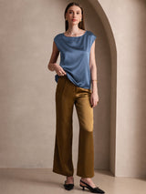 [Real Teal] SilkSilky-AU Cap Sleeve Round Neck Women's T-Shirt 004