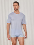 SilkSilky AU Silk Knitted Short Sleeve V Neck Men's T Shirt LightBlue 003