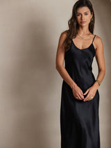 [Black] SilkSilky-AU Sleeveless V Neck Dress 003
