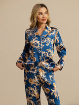 [Navy Dragon] SilkSilky-AU Long Sleeve Notch Collar Women's Pyjamas 006