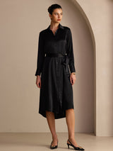 [Black] SilkSilky-AU Long Sleeve Lapel Collar Dress 006