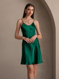 SilkSilky AU Pure Silk Sleeveless V Neck Dress DarkGreen 001