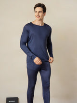 [Dark Blue] SilkSilky-AU Silk Jersey Long Sleeve Round Neck Men's Long Johns 002