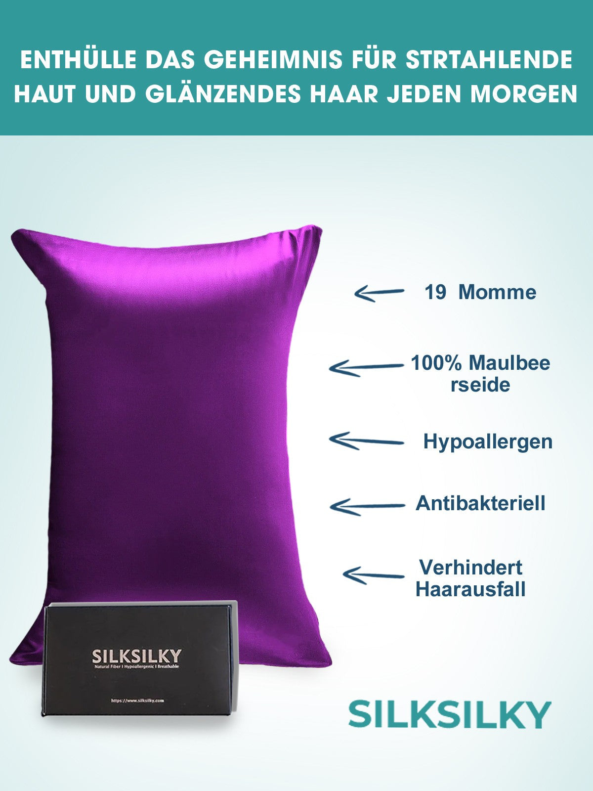 [Purple] SilkSilky-AU 19Momme Pure Silk Pillowcase 002