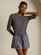 [Gray] SilkSilky-AU Half Sleeve Crew Neck Women's T-Shirt 001