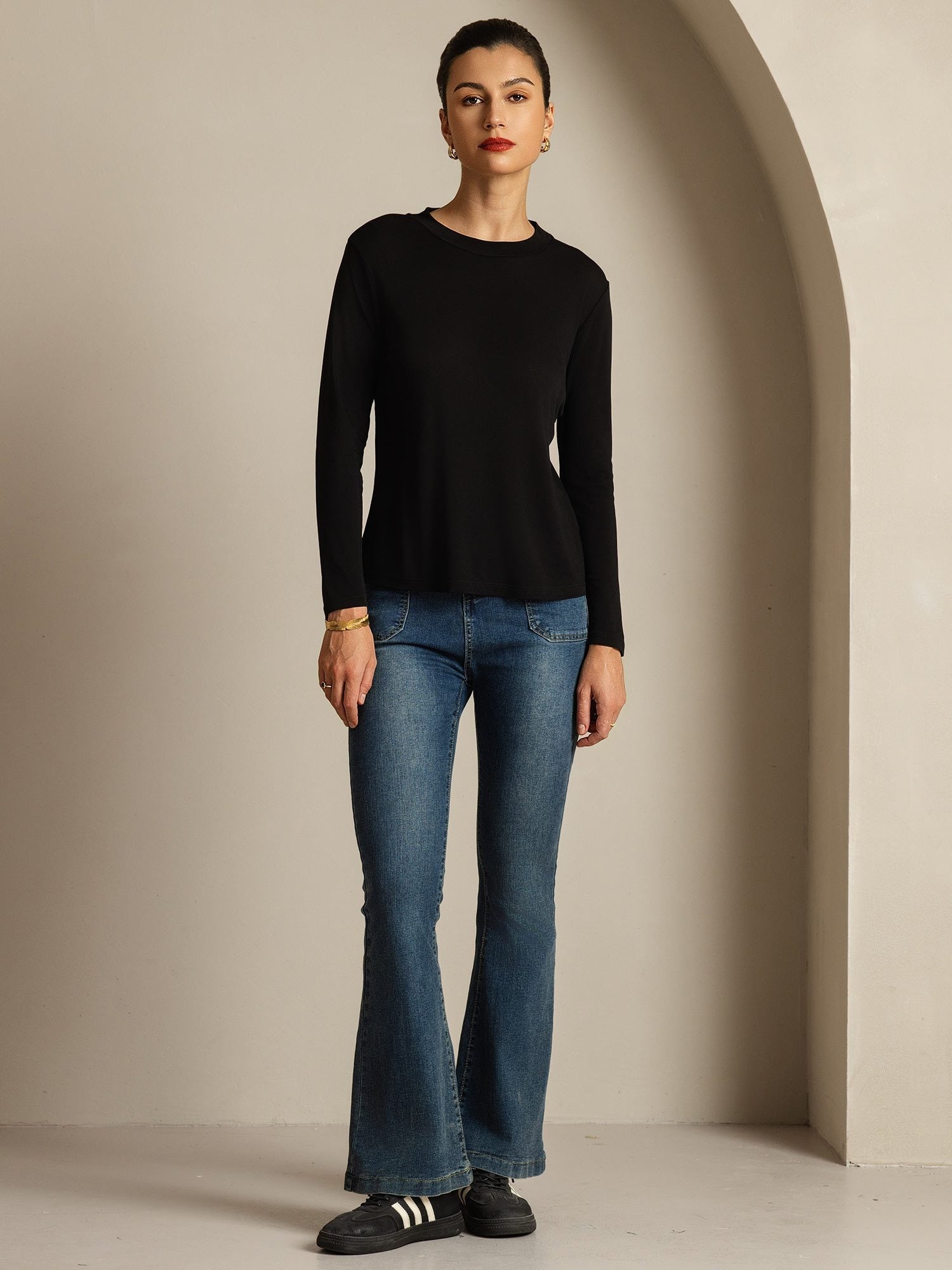 [Black] SilkSilky-AU Pure Silk Womens T-Shirt 008,