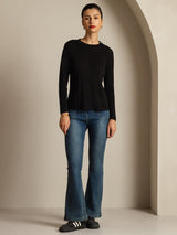 [Black] SilkSilky-AU 100% Silk Jersey Long Sleeve Crew Neck Women's T-Shirt 008
