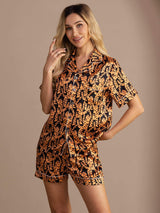 [Black Tiger] SilkSilky-AU Short Sleeve Lapel Collar Women's Pyjamas 004