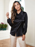 SilkSilky AU 19Momme Silk Long Sleeve Collar Women's Shirt Black 005