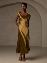 [Brown] SilkSilky-AU Cap Sleeve Dress 004
