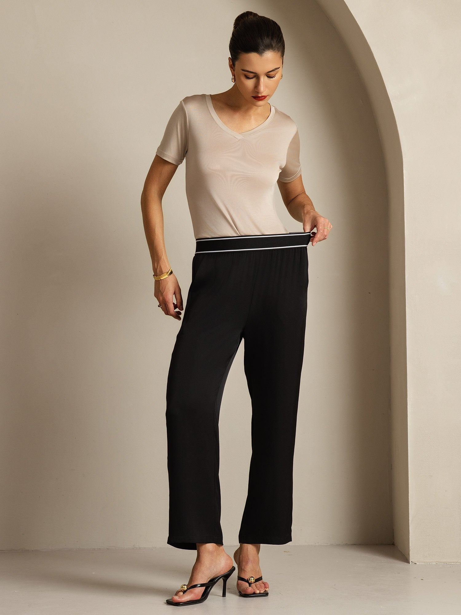 [Black] SilkSilky-AU 22Momme Silk Womens Pants 006